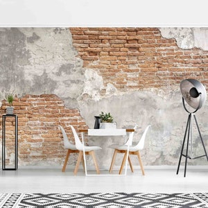 Non-woven wallpaper - Shabby Brick Wall | mural landscape wide square bedroom