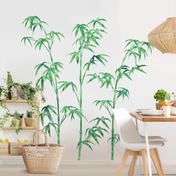 Wall Sticker - Watercolor Bamboo Tree Green | wall stickers decoration floral botany leaves