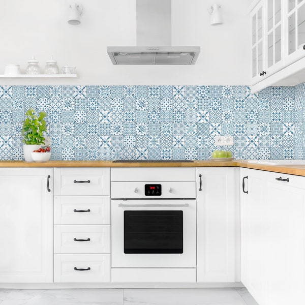 Splashback - Pattern Tiles Blue White | kitchen decor design backsplash decoration magnetic
