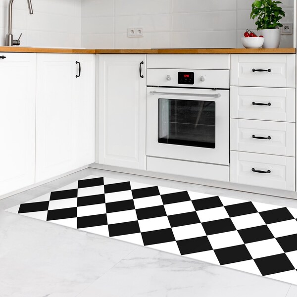 Vinyl Floor Mat Black and White Etsy