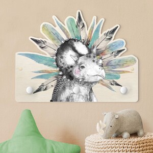 Children's coat rack - Baby Triceratops With Crown Of Feathers | Wall Coat Rack Child Kids