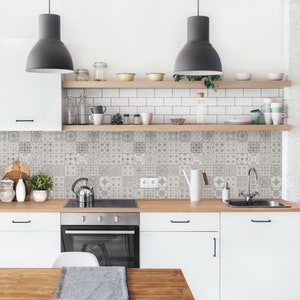 Salpicadero de cocina - patrón de mosaico gris Coimbra | Espejo de cocina con protector contra salpicaduras con efecto de vidrio y lámina de plástico duro