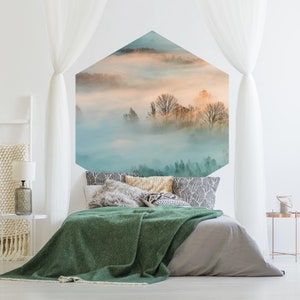 Hexagon wallpaper - Fog At Sunrise | Bedroom Living Room Landscape