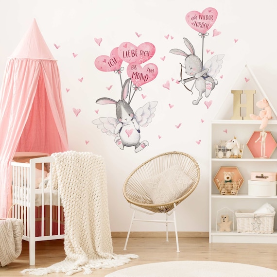 Hasen dich Wanddeko Wandtattoo Wandaufkleber Ich Kinderzimmer Kinder liebe Wandsticker Babyzimmer Süß Rosa