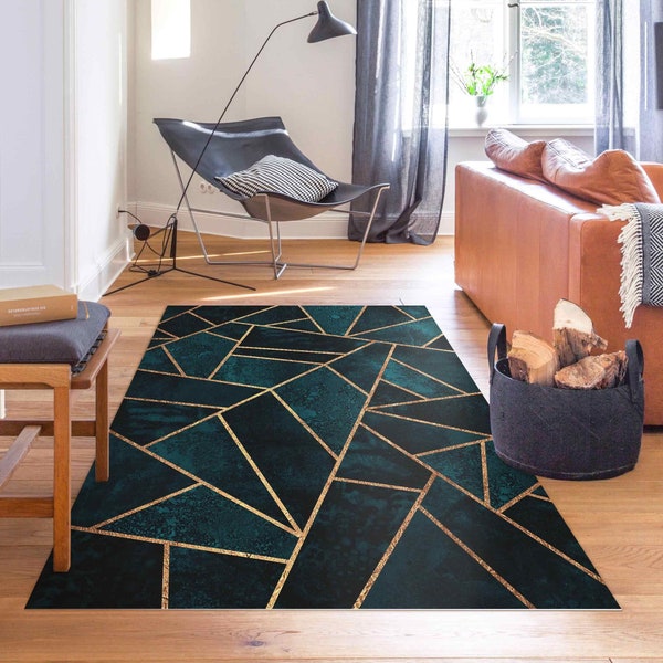 Tapis en vinyle - Elisabeth Fredriksson - Dark Turquoise With Gold | vinyle tapis  protection pour sol