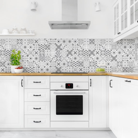 Salpicadero de cocina: aspecto de mosaico gris blanco Espejo de