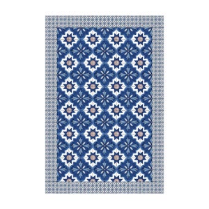 Vinyl Floor Mat Moroccan Tiles Watercolour Blue With Tile Frame Floor Mat Vinyl Carpet PVC Kitchen Floor Protection image 5