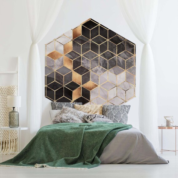 Hexagon Wallpaper Elisabeth Fredriksson Black and White - Etsy Hexagon Wallpaper Elisabeth Fredriksson Black and White - Etsy