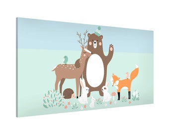 Magnetic Board for children  - Kids Pattern Forest Friends With Forest Animals Blue | Memoboard Magnetic Note Board Message Board