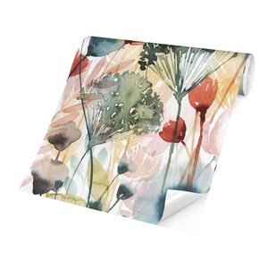 Tapete Blumen selbstklebend Bunte Wildblumen Aquarell Watercolour weiß Fototapete XXL Vliestapete Schlafzimmer Blumentapete Bild 5