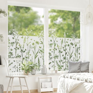 Frosted glass film wildflowers butterflies border Film privacy protection, static cling, flower window decoration, window picture, glass decoration, balcony door image 3