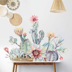 Wall Sticker - Watercolor Cactus Flower Bouquet XXL | wall stickers decoration floral botany leaves