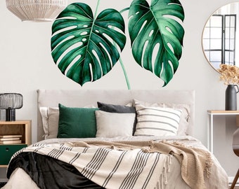 Sticker mural aquarelle monstera vert XXL | Sticker mural sticker mural décoration murale feuilles florales botanique chambre