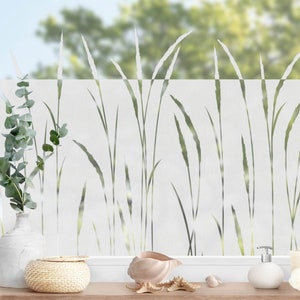 Frosted glass film reed grass border | Window film privacy protection static cling flower window decoration window picture window glass decoration balcony door