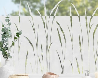 Frosted glass film reed grass border | Window film privacy protection static cling flower window decoration window picture window glass decoration balcony door