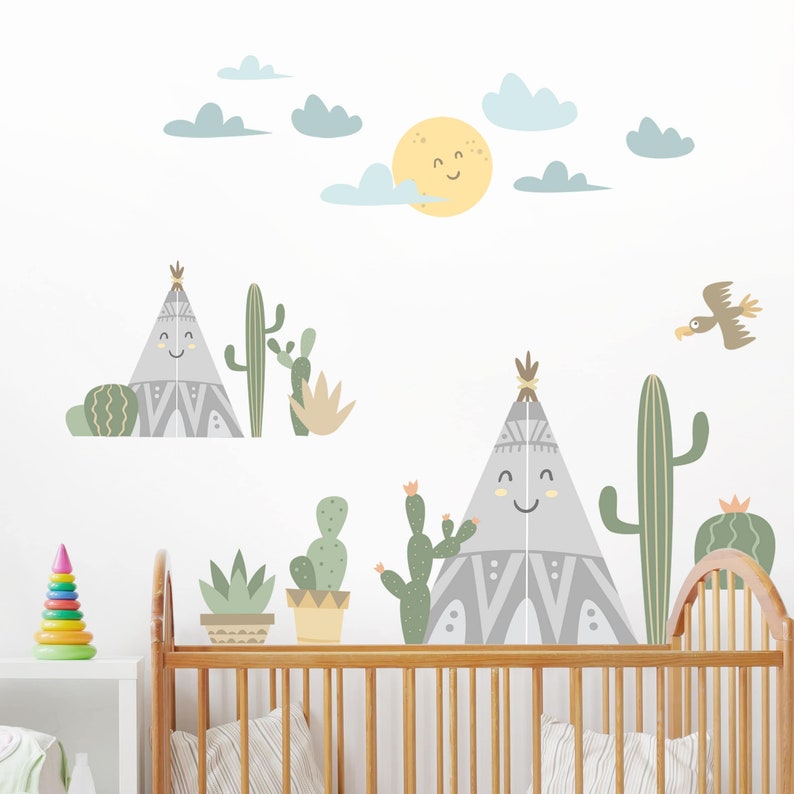 Vinilos infantiles Cactus y carpas Niños niñas bebes pegatinas cuarto habitación pequeños decoración pared mural imagen 2