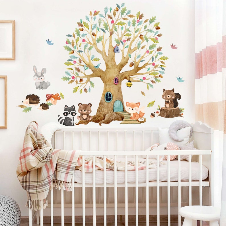 Wall sticker for kids Tree Forest Animals Autumn children wall stickers animals image 2