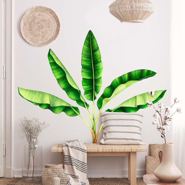 Wandtattoo Aquarell Bananenpalme XXL | Wandsticker Wandaufkleber Wanddeko Floral Blätter Botanik Schlafzimmer