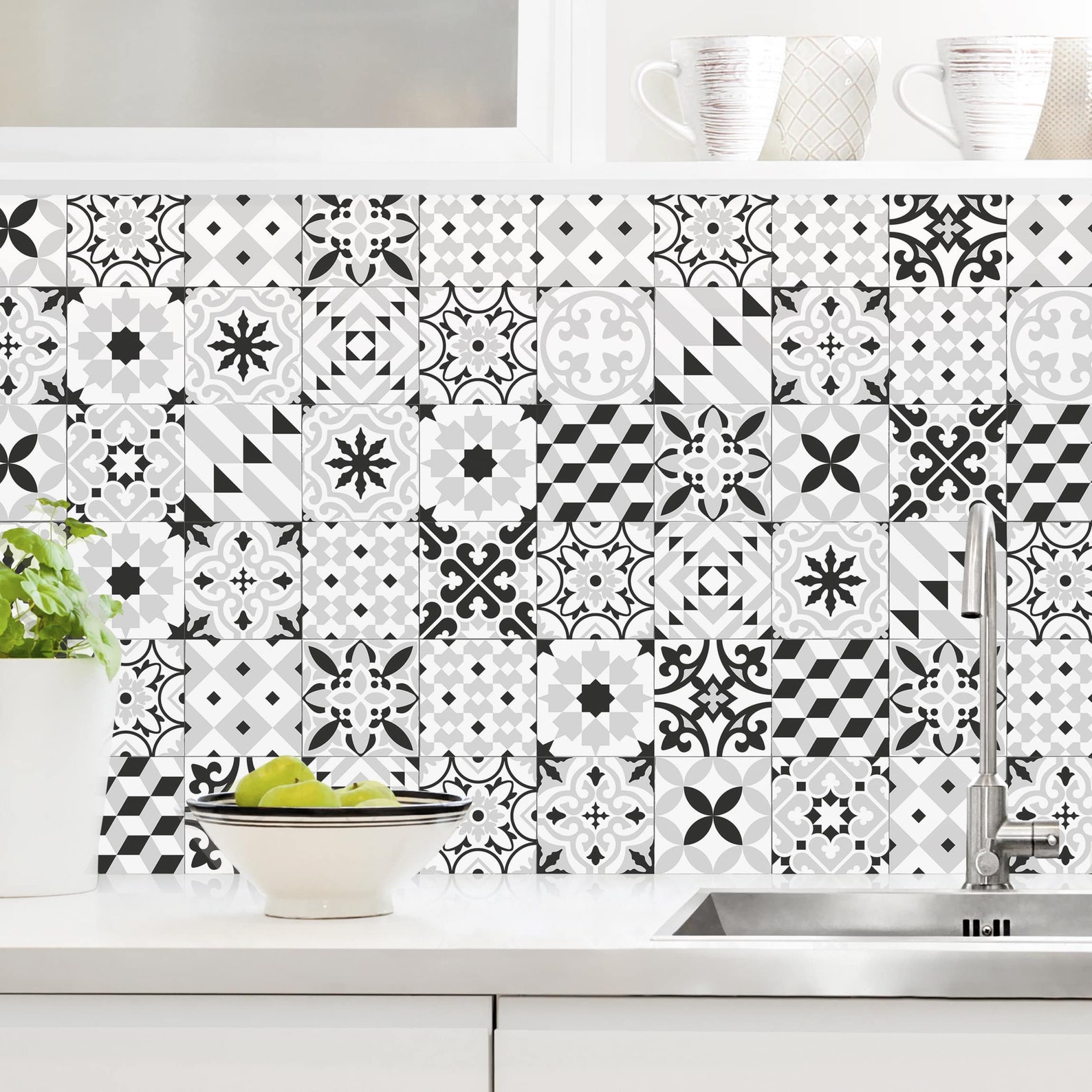 Selfadhesive Splashback Geometric Tiles Mix Black Kitchen Etsy UK