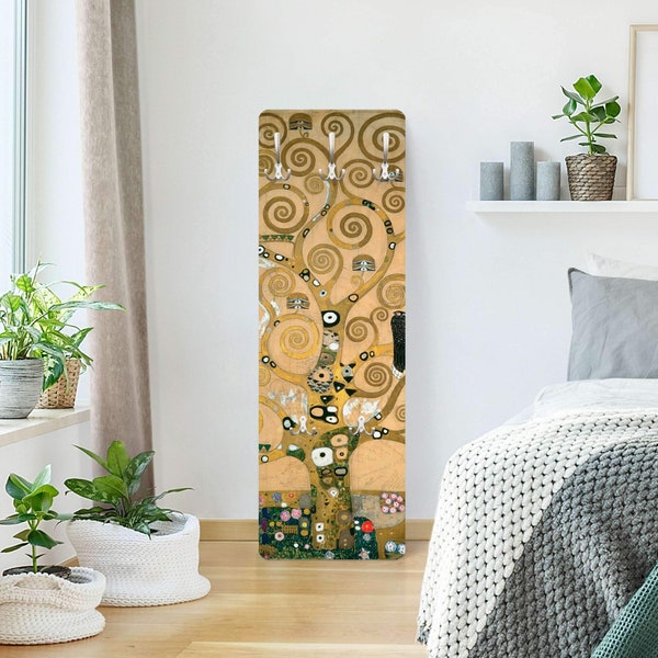 Wandarderobe - Gustav Klimt - Der Lebensbaum | Garderobe Holzpaneel Garderobenpaneel Holz Hängegarderobe