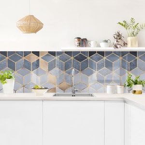 Splashback Elisabeth Fredriksson - Blue White Golden Geometry | kitchen design decoration pattern