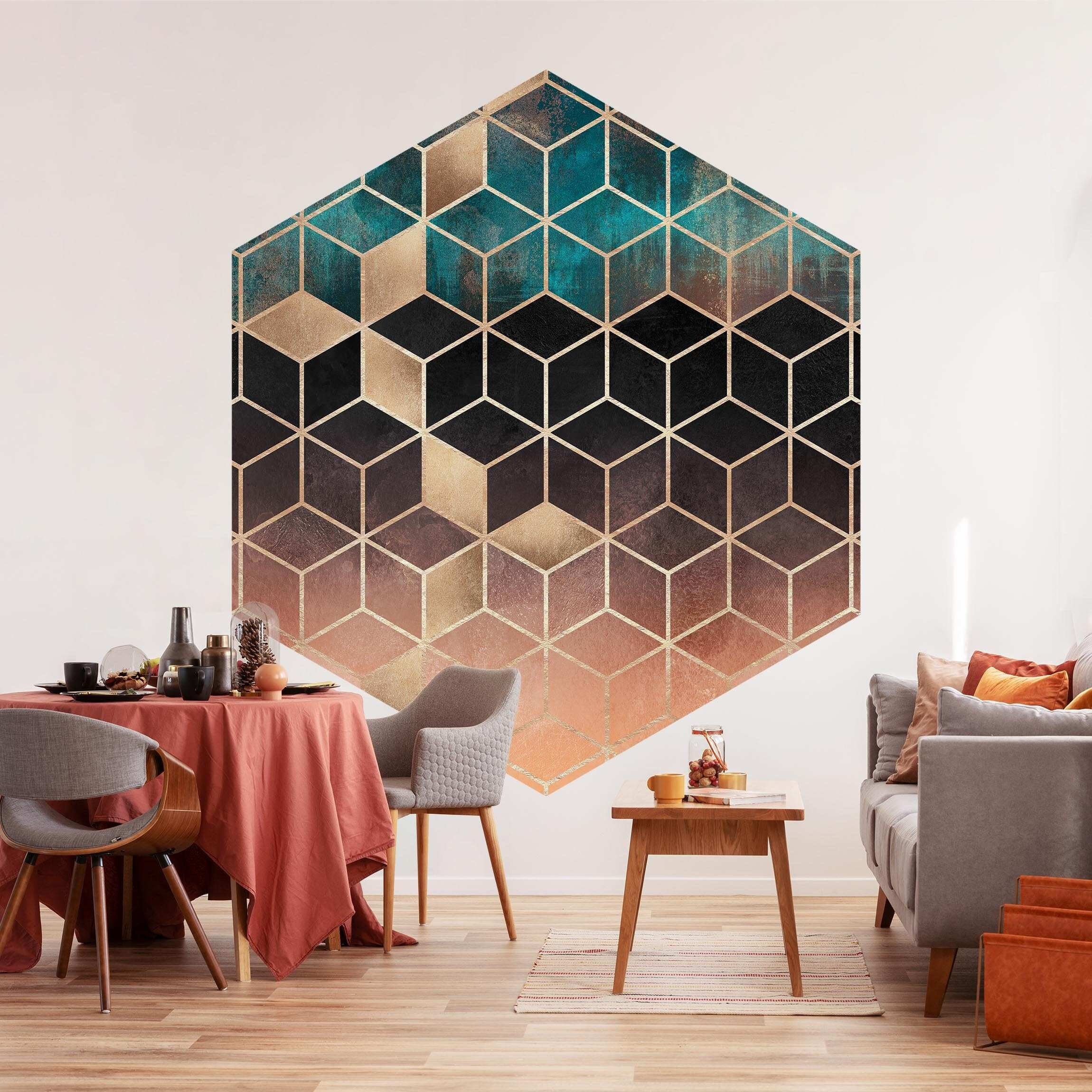 Hexagon Wallpaper Elisabeth Fredriksson Turquoise Rosé - Etsy Hexagon Wallpaper Elisabeth Fredriksson Turquoise Rosé - Etsy