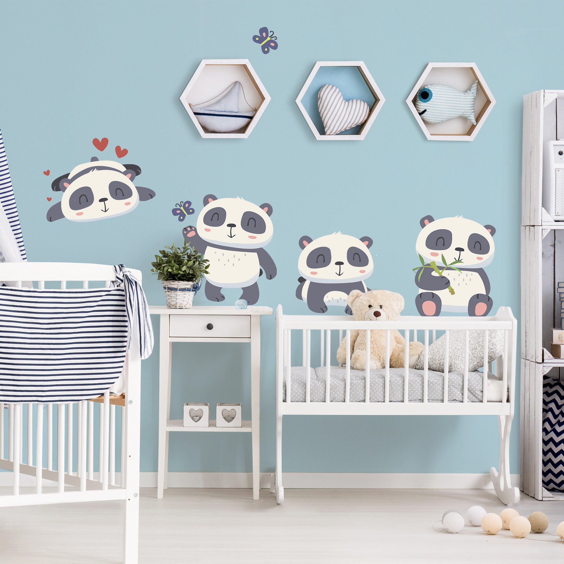 Sunnywall Wandtattoo Panda - Wandtattoo Kinderzimmer Baby Wandaufkleber 6 St Konturgeschnitten S01470pf