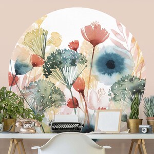 Round wallpaper self-adhesive Wild Flowers In Summer I Bedroom Living Room Floral Image image 3