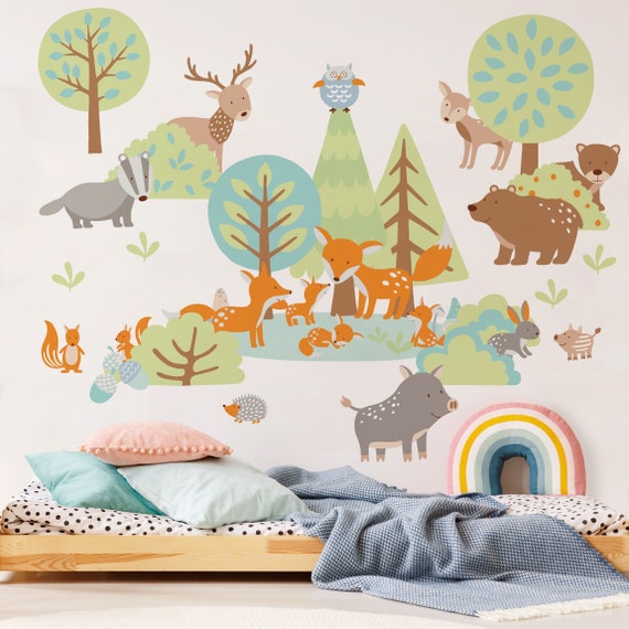 Adesivi murali bambini Amici della foresta con cervo ed orso Sticker parete  decorazione camerette bimbi neonati set incollare -  Italia