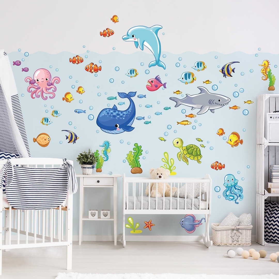 Fish Children Sticker Etsy Wall Set Wall World - Underwater Stickers Animals