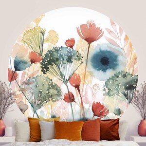 Round wallpaper self-adhesive Wild Flowers In Summer I Bedroom Living Room Floral Image image 2