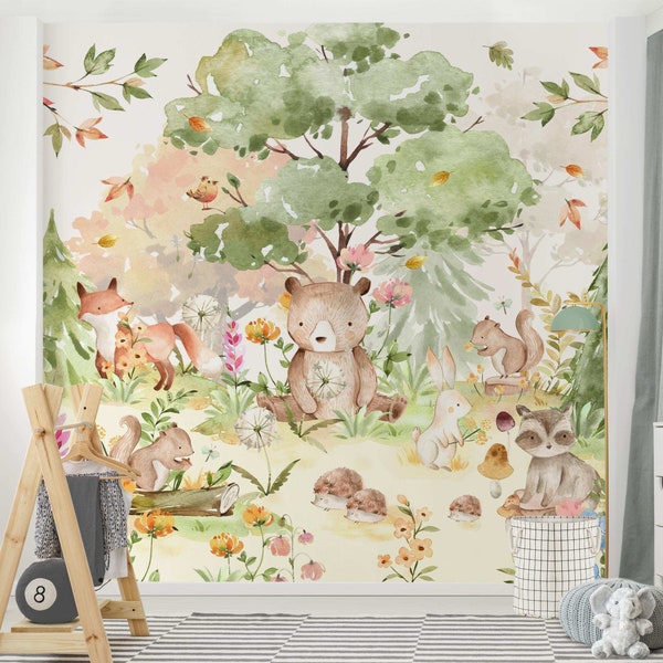 Wallpaper - Watercolour Forest Animals | Nursery and child's room Children