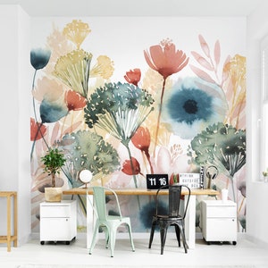 Non-woven self-adhesive Wallpaper Wild Flowers in Summer I Wall Mural Square Format Art Deko image 4