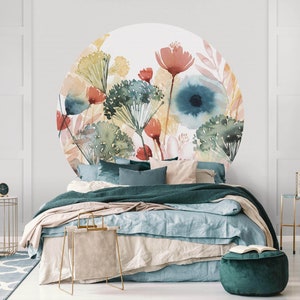 Round wallpaper self-adhesive Wild Flowers In Summer I Bedroom Living Room Floral Image image 4