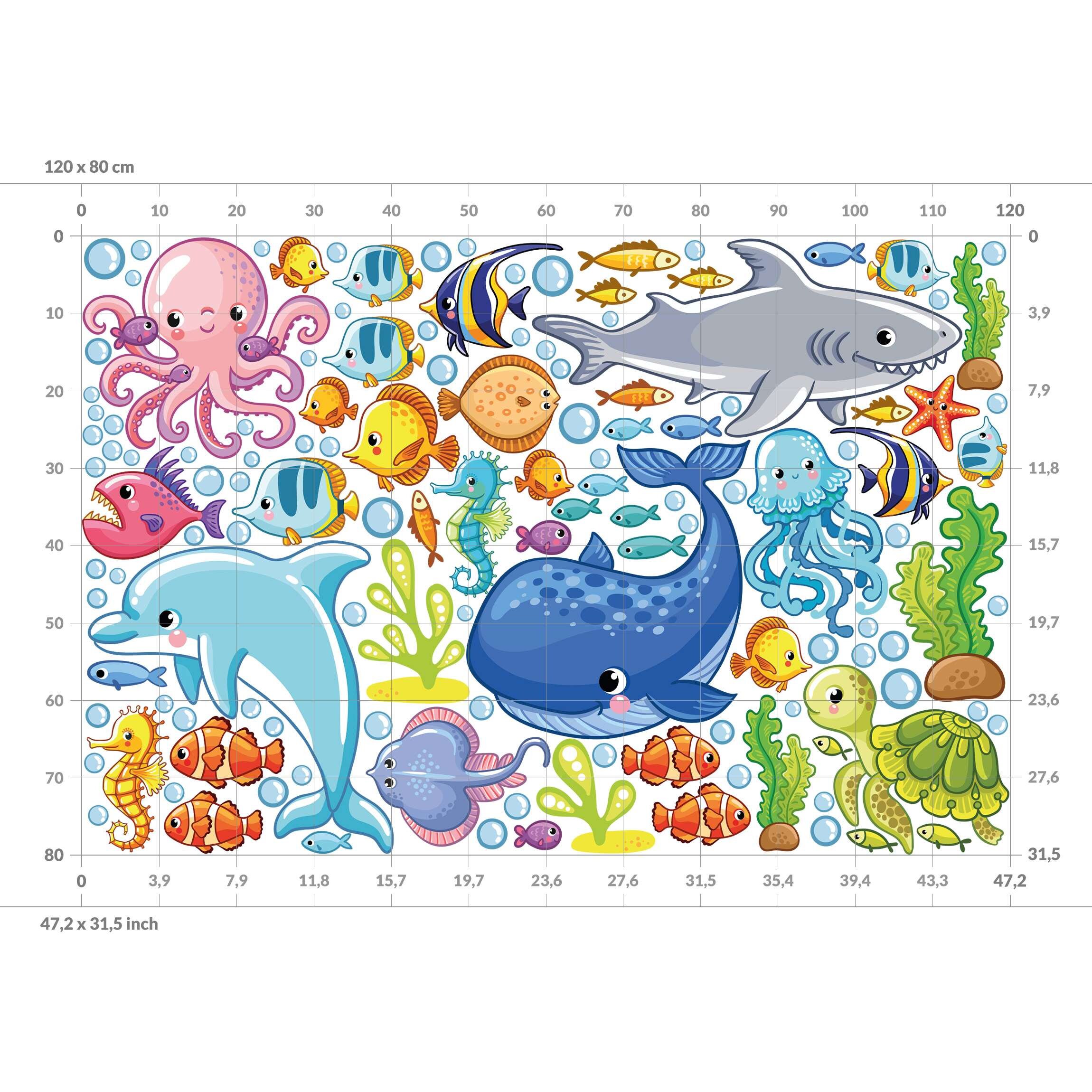 Wall Sticker Underwater World Fish Set Children Wall Stickers Animals -  Etsy Hong Kong