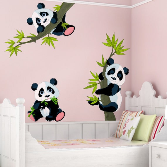 Wandtattoo Kinderzimmer Aquarell Panda Bären Set Deko 