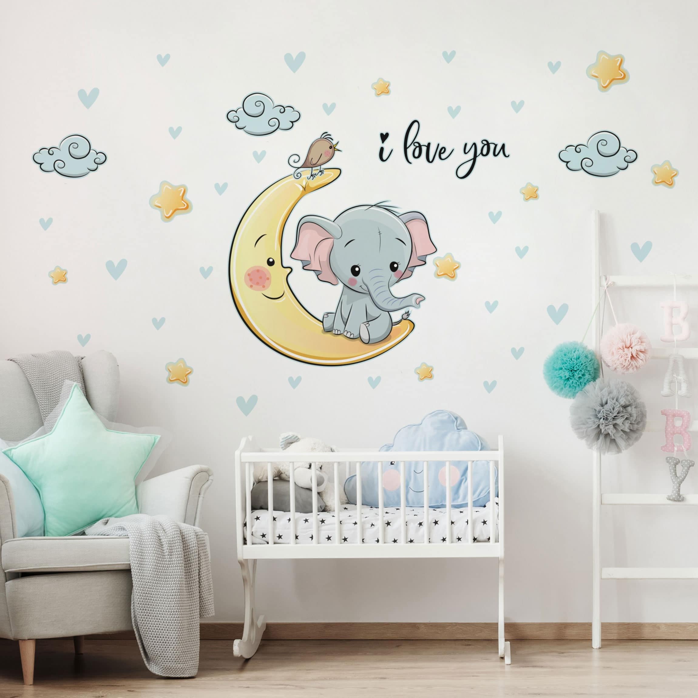 Vinilos infantiles Elefante luna te amo Niños niñas bebes pegatinas cuarto  habitación pequeños decoración pared mural -  España