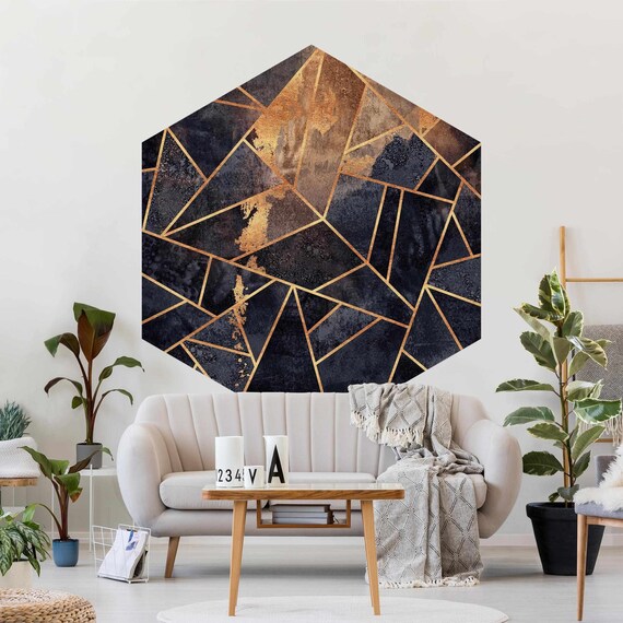 Hexagon Wallpaper Elisabeth Fredriksson Onyx With Gold - Etsy Hexagon Wallpaper Elisabeth Fredriksson Onyx With Gold - Etsy