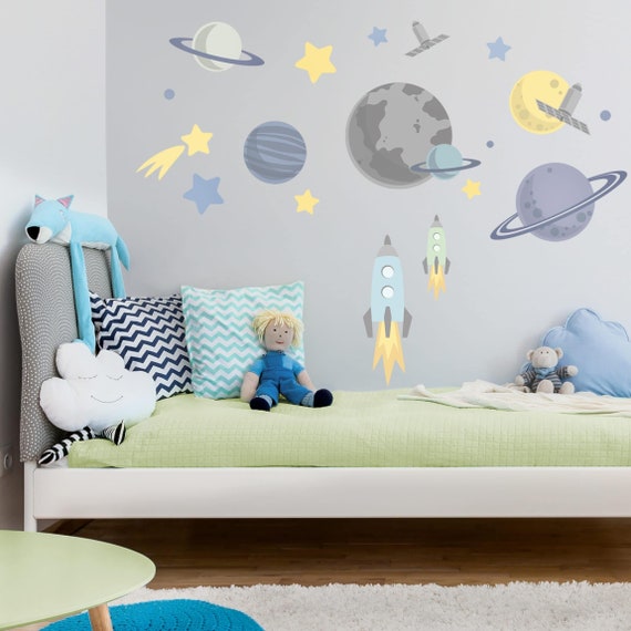 Vinilos infantiles Cohetes y planetas Niños bebes pegatinas cuarto  habitacion paredes decoracion mural pequeños -  España