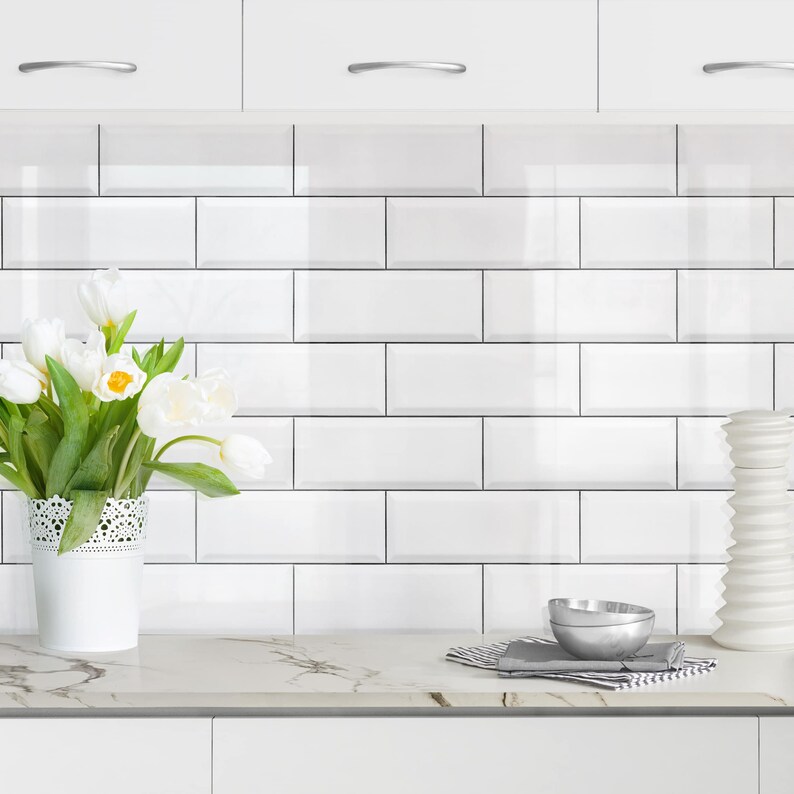 Self-adhesive splashback Ceramic tiles white kitchen decor | Etsy