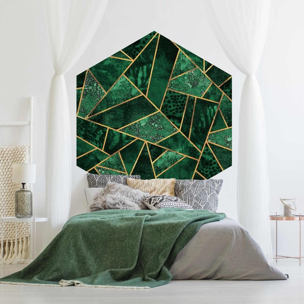 Papier peint hexagonal - Elisabeth Fredriksson - Dark Emerald With Gold