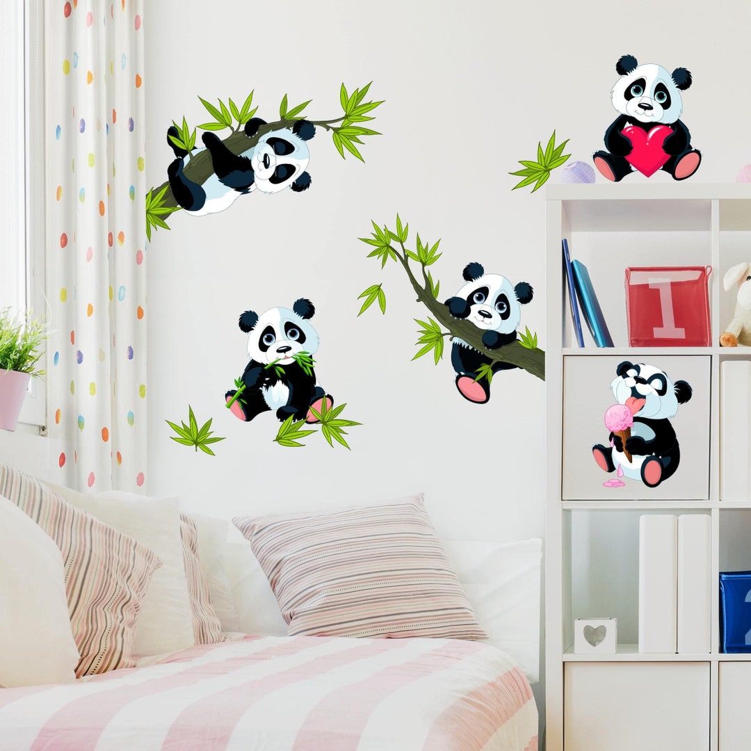 Wall Sticker for Kids Set of Panda Bears With Hearts Children Wall