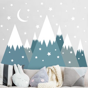 Wall sticker for kids -  Snow-Capped Mountains Stars And Moon | children wall stickers