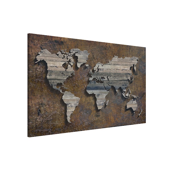 Magnetic Board - Wooden Grid World Map | Memoboard Magnetic Note Board Message Board