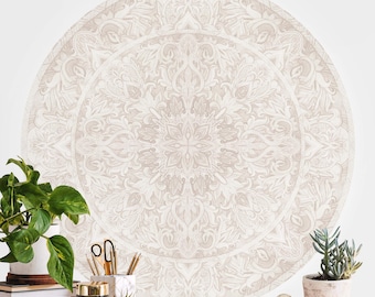 Round wallpaper self-adhesive - Mandala Watercolor Ornament  Beige | Bedroom Living Room Mandala Watercolor Ornament