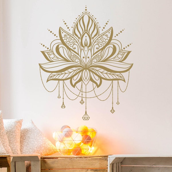 Lotus Mandala Wandtattoo 34 Farben auch Gold bis XXL | Wandsticker Wandaufkleber Wanddeko Blumen Yoga Spirituell Buddha