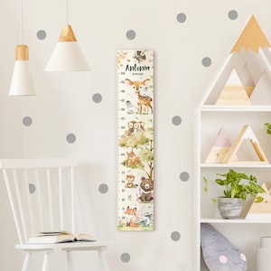 Toise murale enfant personnalisable - Animaux de la forêt - différents motifs mignons | Mètre pliant Garçons Filles Neutre Bébé Chambre