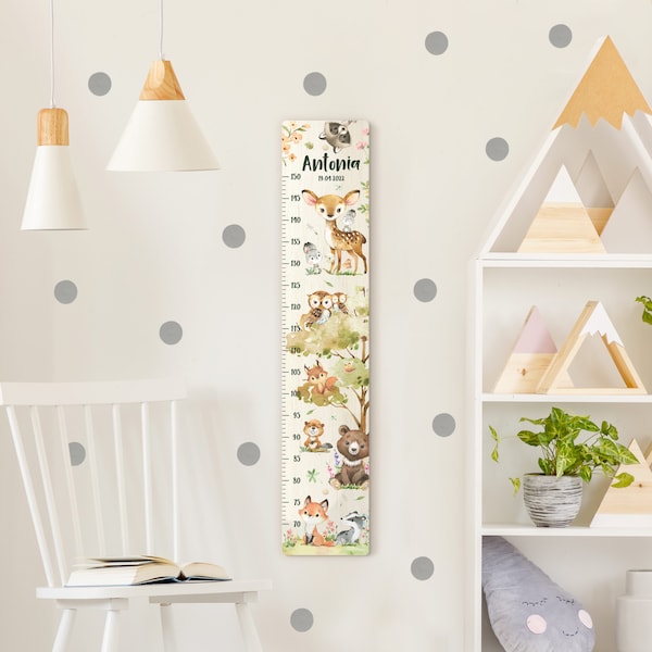 Toise murale enfant personnalisable - Animaux de la forêt - différents motifs mignons | Mètre pliant Garçons Filles Neutre Bébé Chambre