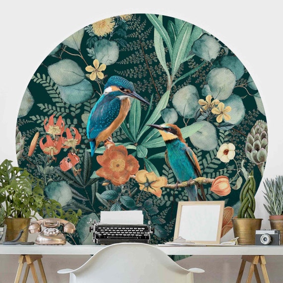 Papel pintado autoadhesivo redondo martín pescador y colibrí del paraíso de  las flores Papel pintado redondo dormitorio foto papel pintado -  México