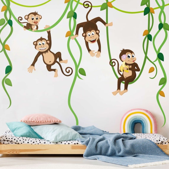 Vinilo infantil de pared Child Monkeys, Decoración y pegatinas, Los mejores  precios
